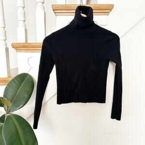 Zara Ribbed Knit Turtleneck Long Sleeve Cropped Top Fitted Black Size M
